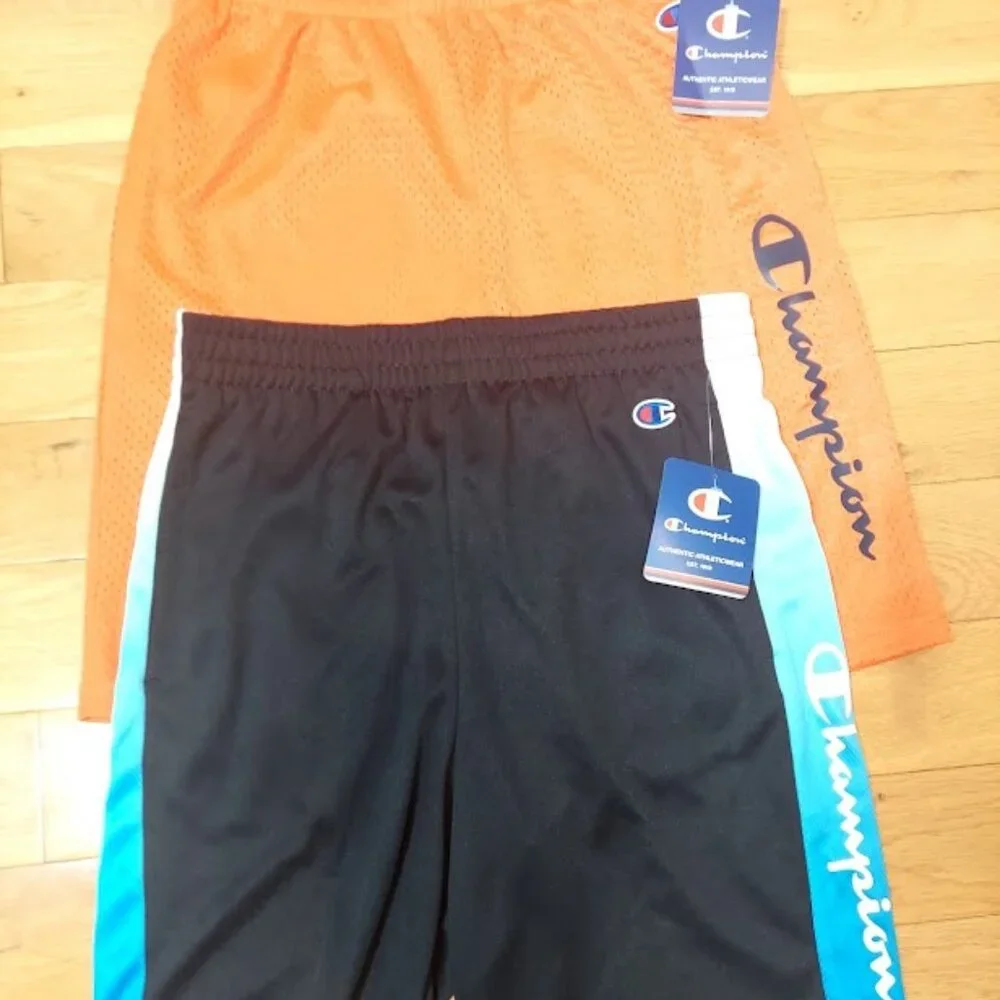 2 Pair Champion Boys Authentic Athleticwear Basketball Shorts L New Black/Orange